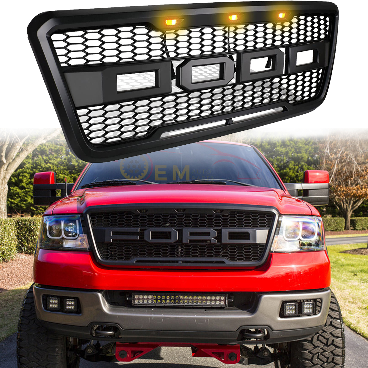 For 2004-2008 Ford F150 Raptor Style Conversion Front Mesh Hood Grill W